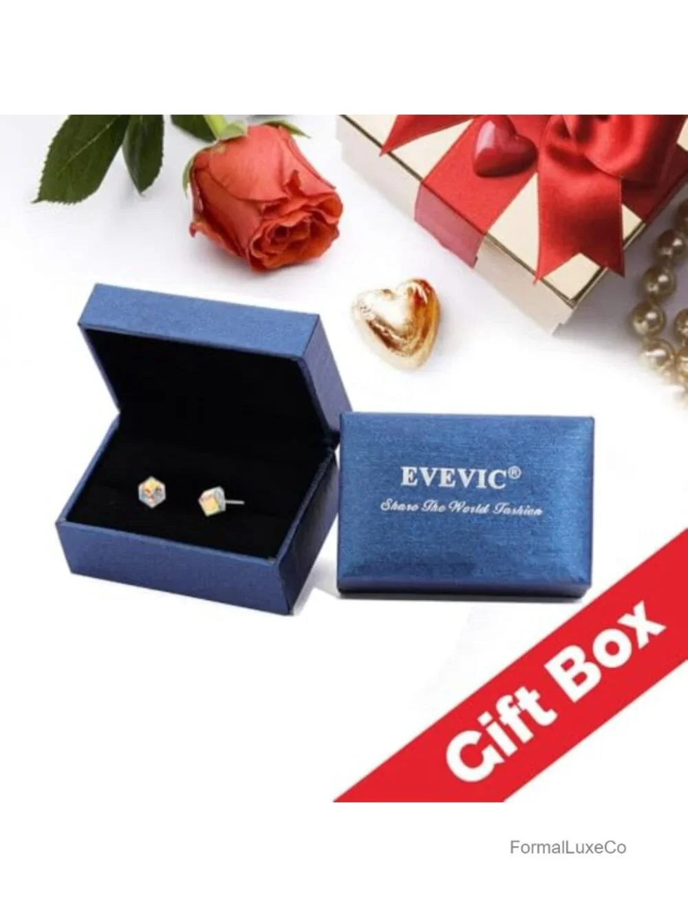 Austrian Crystal Cube Stud Earrings - 925 Sterling Silver Posts Push-Back